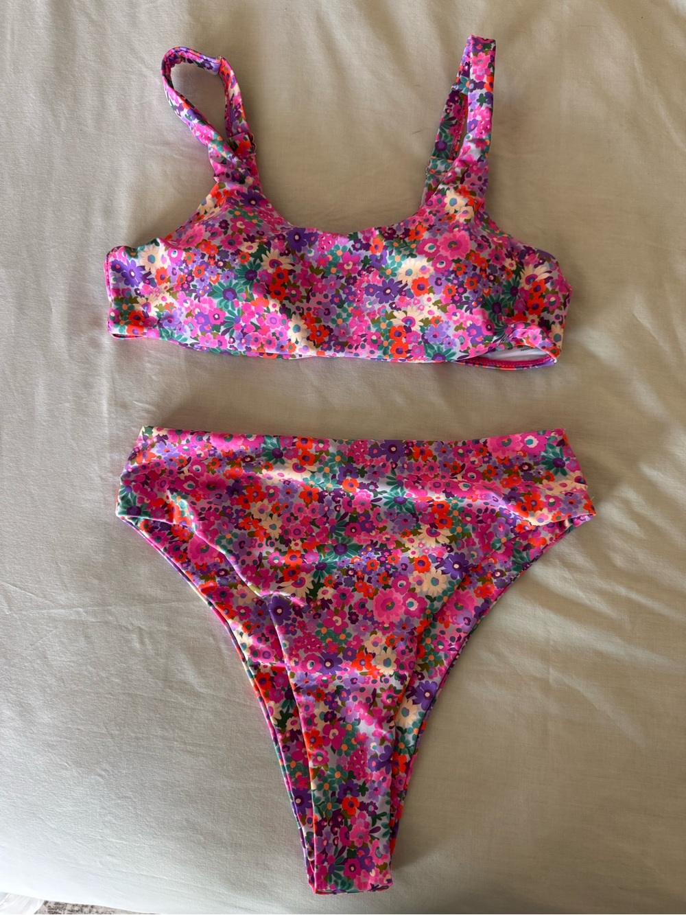 NWT Floral Pink Two-Piece Swim Set Bikini high waisted